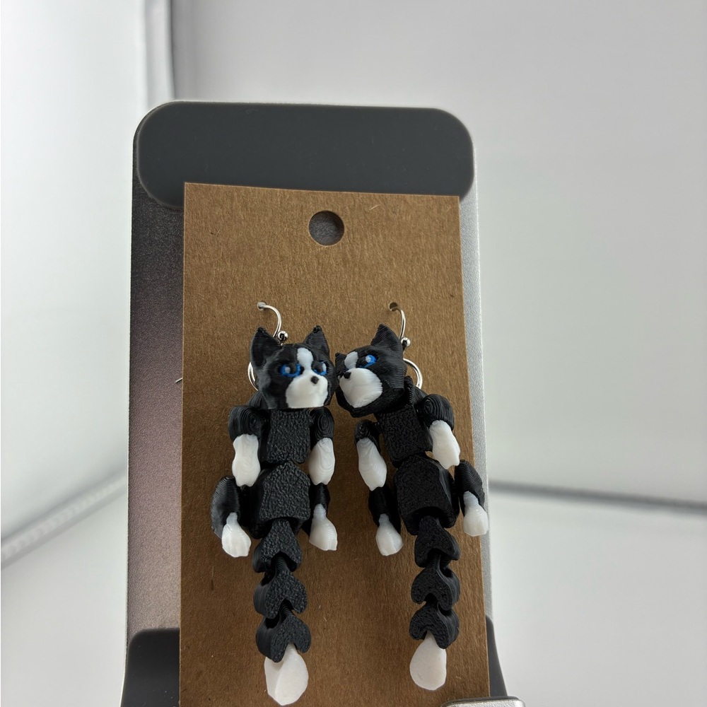 Adorable Black and White Cat Earrings
